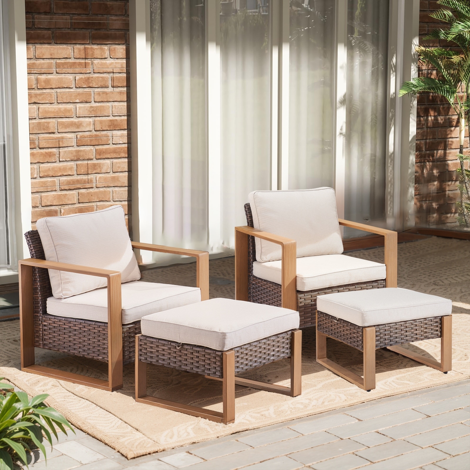 Gymojoy Outdoor Dining Chairs with Ottomans for Garden