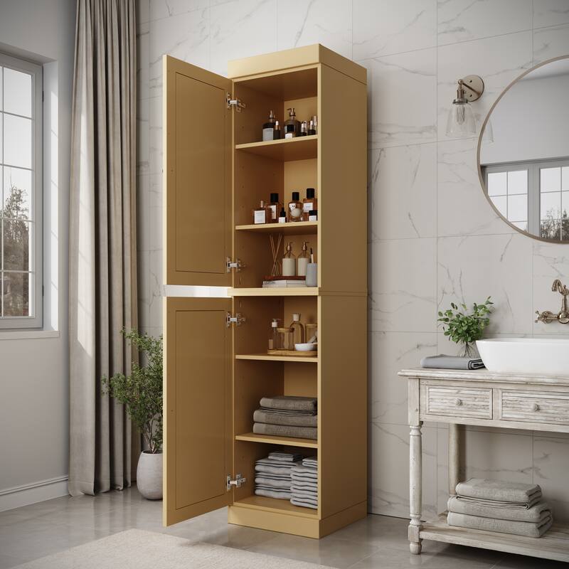 100% Solid Wood Tall Freestanding Bathroom Linen Cabinet with Doors, Adjustable Shelves, Modular Storage, 16.5" W x 71.5" H