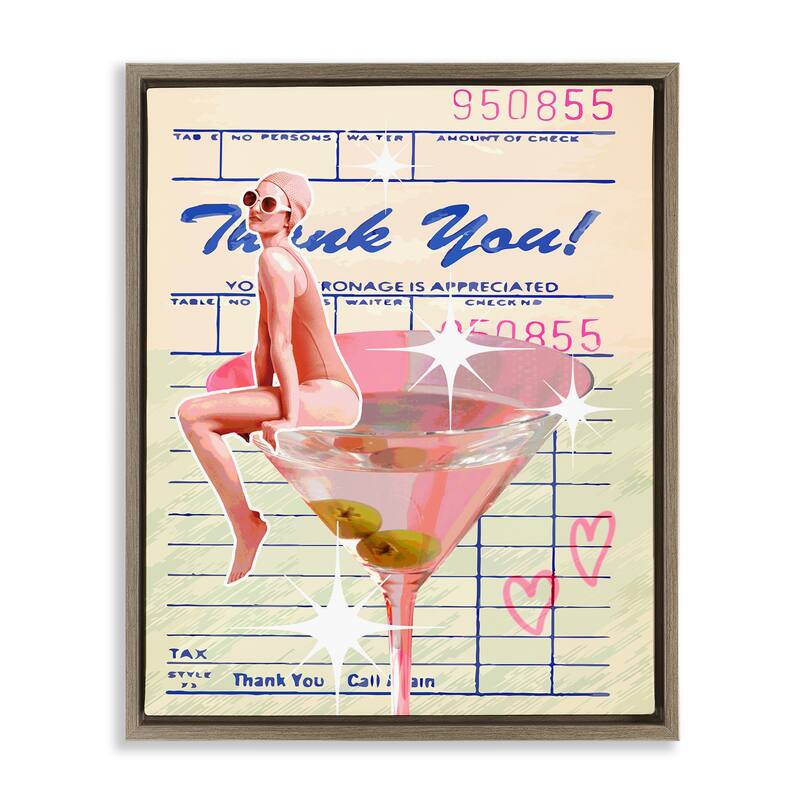 Stupell Retro Vintage Restaurant Check Framed Floater Canvas Wall Art Design By Lil' Rue - 25 x 31 - Brown