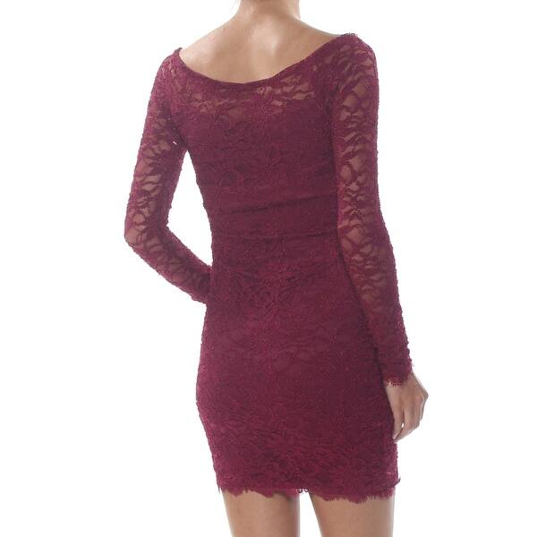 Shop Jump Womens Burgundy Long Sleeve Mini Cocktail Dress Size 2xs