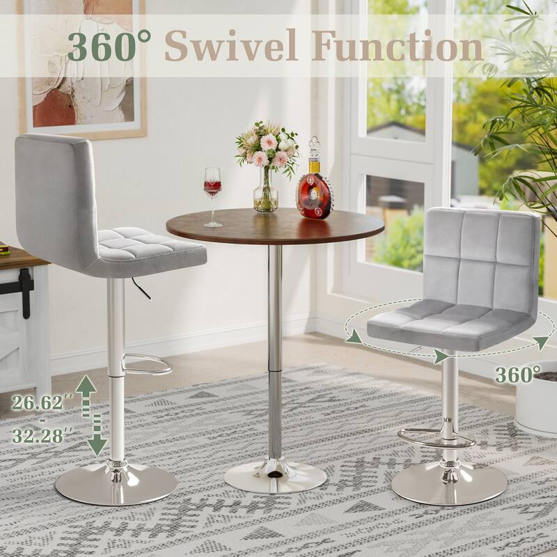 Furniwell Bar Stools Velvet Height Adjustable Swivel Counter Stools with Back - N/A