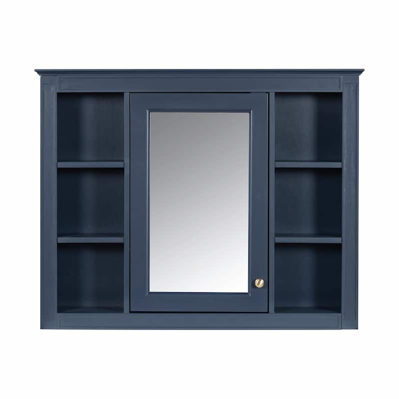 Modern Wall-Mounted Bathroom Storage Cabinet with Mirror - Includes 6 Open Shelves