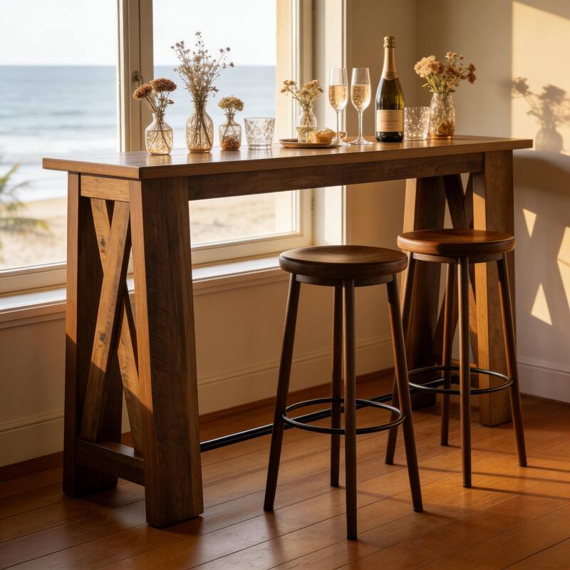 63" Bar Table, Counter Height Pub Table, Rectangular High Top Kitchen Dining Tables for Dining Room, Living Room, Bistro