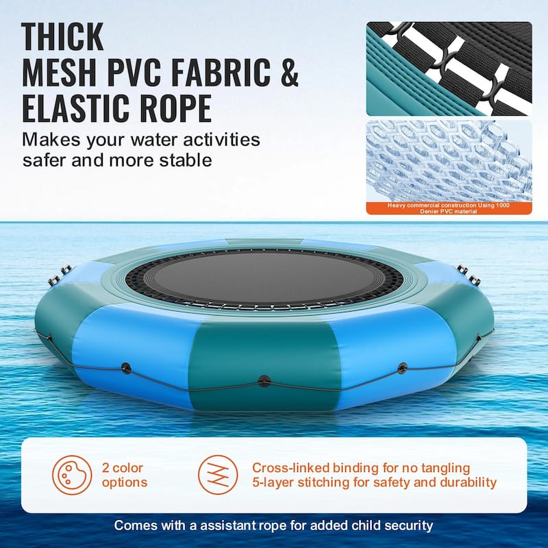 12ft Portable Inflatable Recreational Water Bouncer Trampoline with 3-Step Ladder and Electric Air Pump