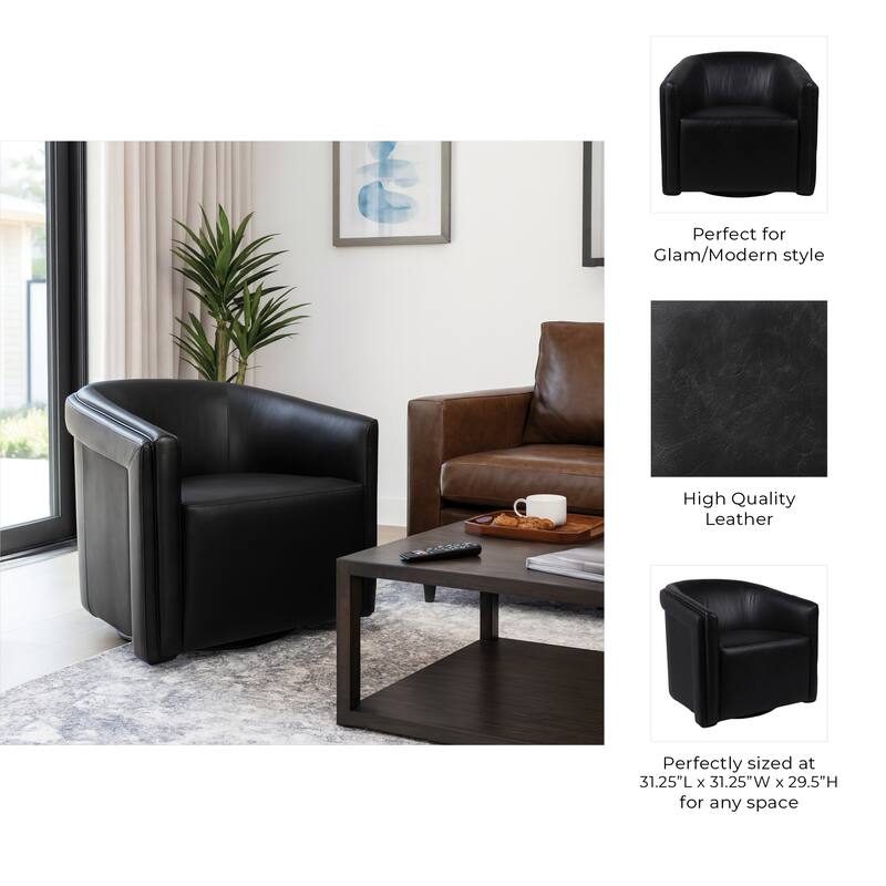 Leather Armchair Modern Swivel Upholstered Accent - 30" Black - 31.25"