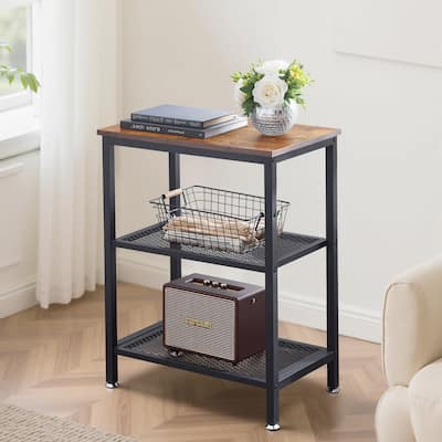 VECELO Contemporary Square End Table 3-Tier Side Table with MDF Top Open Shelves Available in Brown Gray and Charcoal Gray