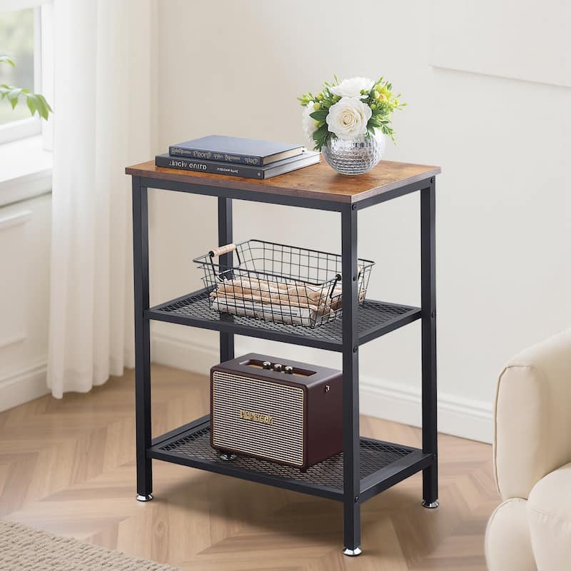VECELO Industrial Style 3-Tier Nightstands Set of 2 with Open Storage Shelves MDF Top Space Saving for Living Room and Bedroom