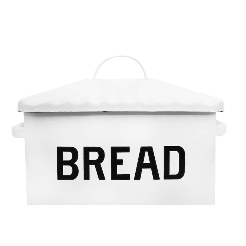 Enameled Metal Bread Box with "Bread" Message