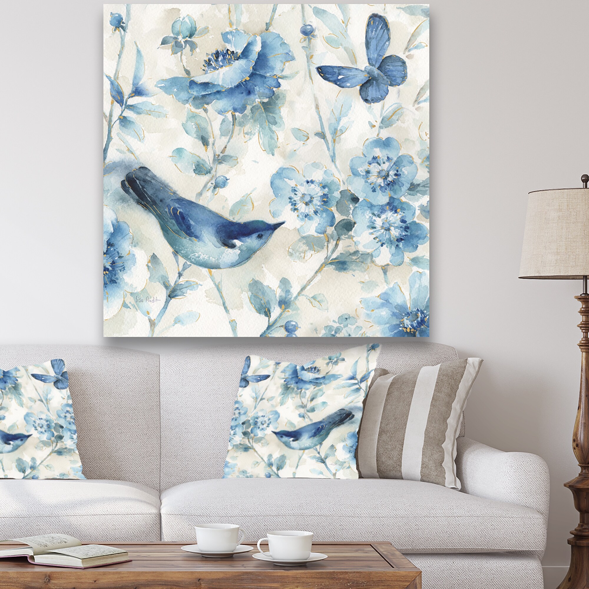 Porch Den Indigold Bird Cottage Family Ii Premium Canvas Wall Art Blue Overstock 25706297