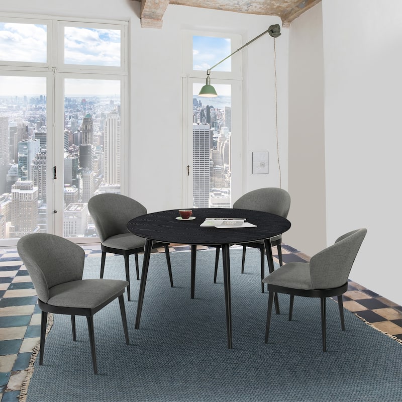 Arcadia and Juno 48" Round Wood 5 Piece Dining Set - Charcoal & Black