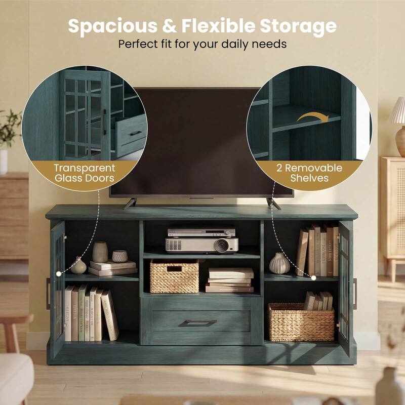 Costway Farmhouse TV Stand for TVs up to 70" Media Center with Glass - See Details