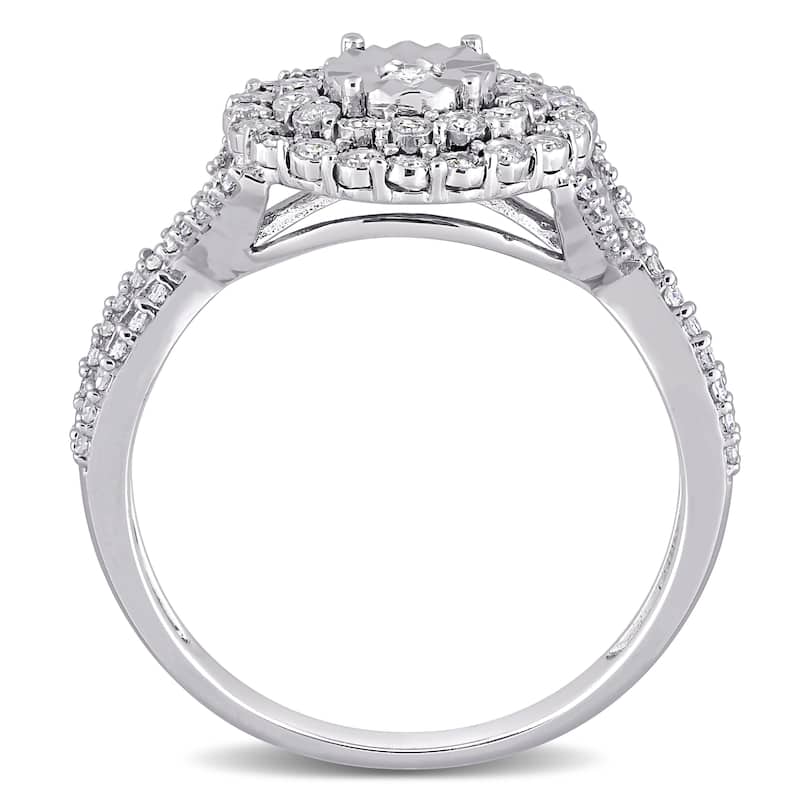 Miadora Halo Crossover 1/3ct TDW Diamond Engagement Ring 10k White Gold
