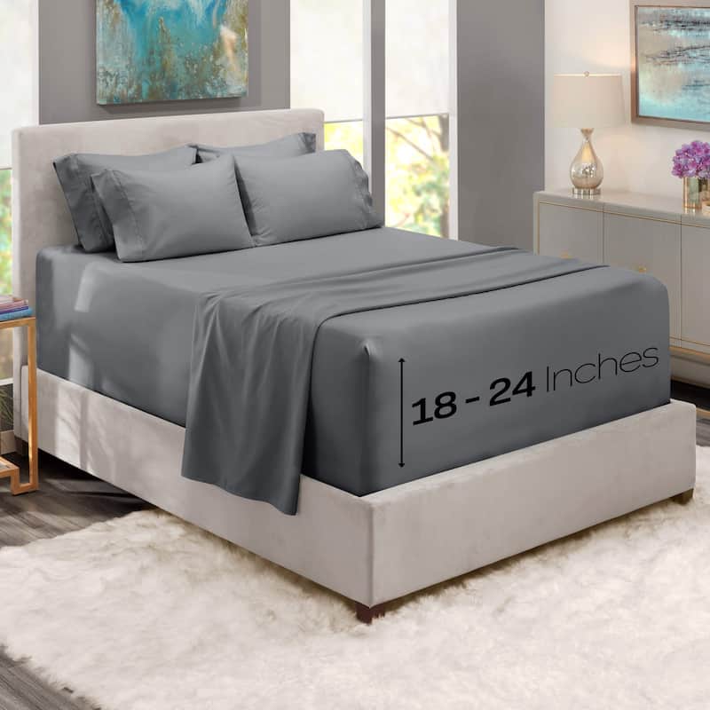 Empyrean Bedding 18"-24" Extra Deep Pocket Sheets Set - Ultra Soft Luxury Bed Sheet Set - Full - Gray