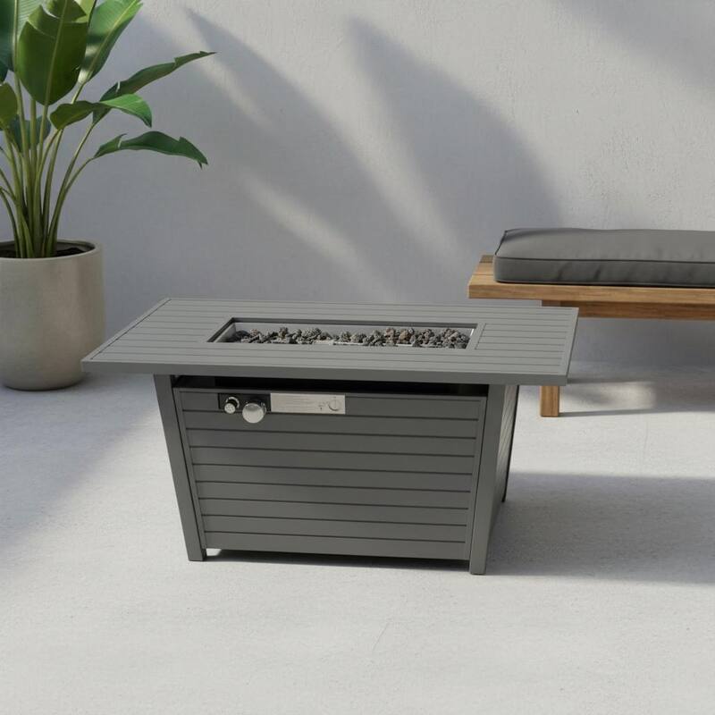 Anmytek 42'' L x 11'' H Steel Propane Outdoor Fire Pit Table with Lid