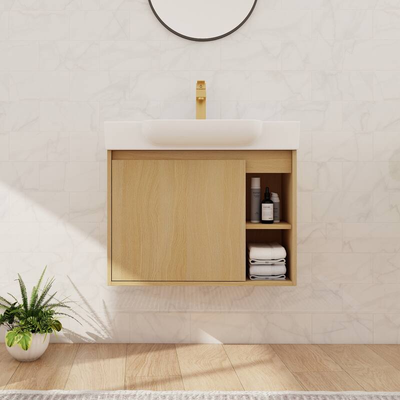 Beingnext 24"/28" Bathroom Vanity with Sink, Floating Bathroom Vanity with Soft Close Door and Shelf