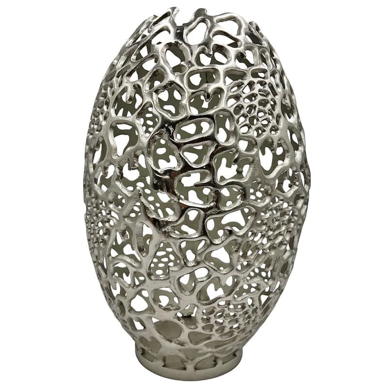 Decorative Handmade Aluminum Egg Nest Flower Vase - Large (13 x 13 x 20 in) - Silver