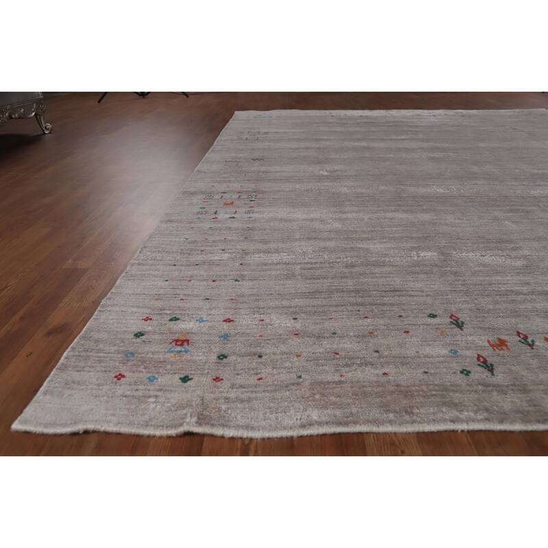 Hand Knotted Oriental Viscose Silk Carpet Tribal Animal Pictorial Beige & Ivories Gabbeh Area Rug - 11' 8'' X 9' 0''