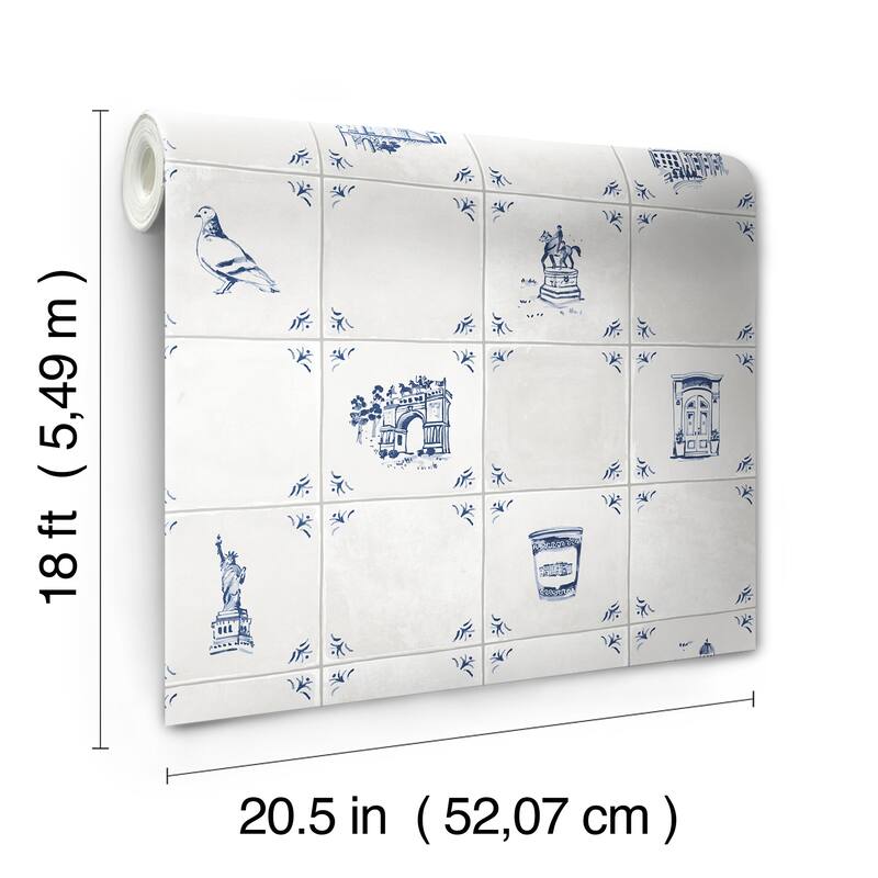 NuWallpaper Brownstone Boys Brooklyn Delft Navy Peel and Stick Wallpaper - N/A