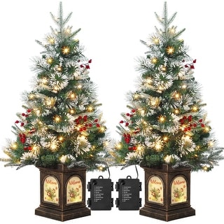 3FT Prelit Snow Flocked Christmas Tree with Prelit Premium 78 LED 8 Mode Battery Powered_2pack - 3FT 2Pack