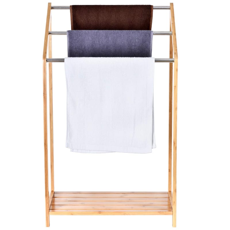 ToiletTree Products Bamboo Towel Rack Holder for Bathrooms (3 Tier) - Freestanding Beach Towel Stand with Towel Organizer