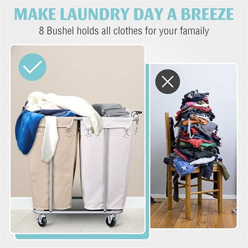 Laundry Cart with Wheels 280L Large Laundry Sorter 2 Section - 32.3"L x 19.7"W x 31.5"H