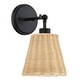 preview thumbnail 18 of 18, 1-Light Boho Natural Rattan Hardwired Wall Sconce with Adjustable Swivel Swing Arm