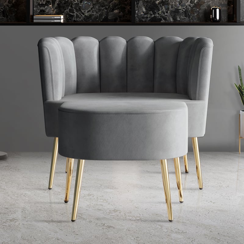 CraftPorch Luxurious Velvet Upholstered Accent Chair with Stool