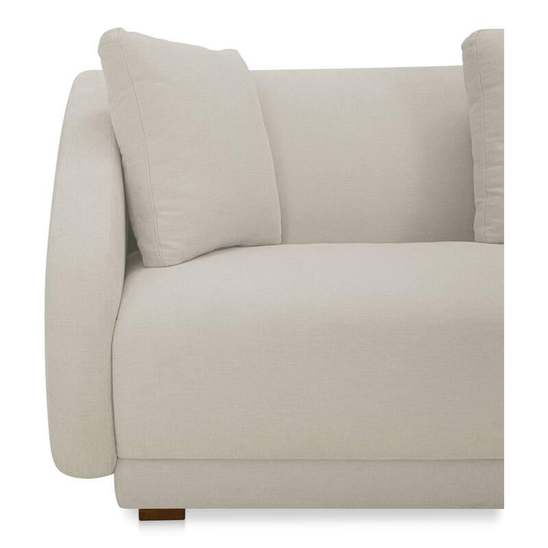 NADAAL STUDIOS Solace 3 Piece Modular Sectional with Wedge Slipper Chair, Sloped Arms, Plinth Base, Four Toss Cushions, White