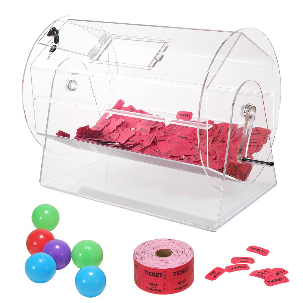 VEVOR Acrylic Raffle Drum, Professional Raffle Ticket Spinning Cage with 2 Keys, Transparent Lottery Spinning Drawing. - White