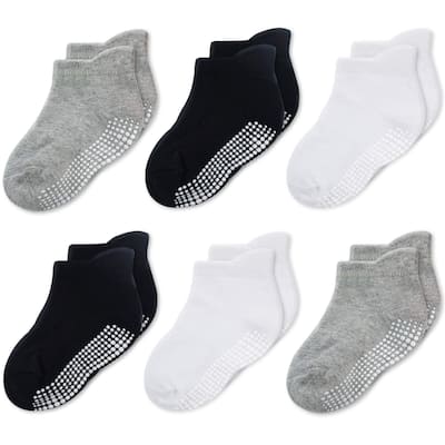 CozyWay Non-Slip Ankle Style Socks with Grippers, 6 Pack for Baby Boys and Girls, 3-5