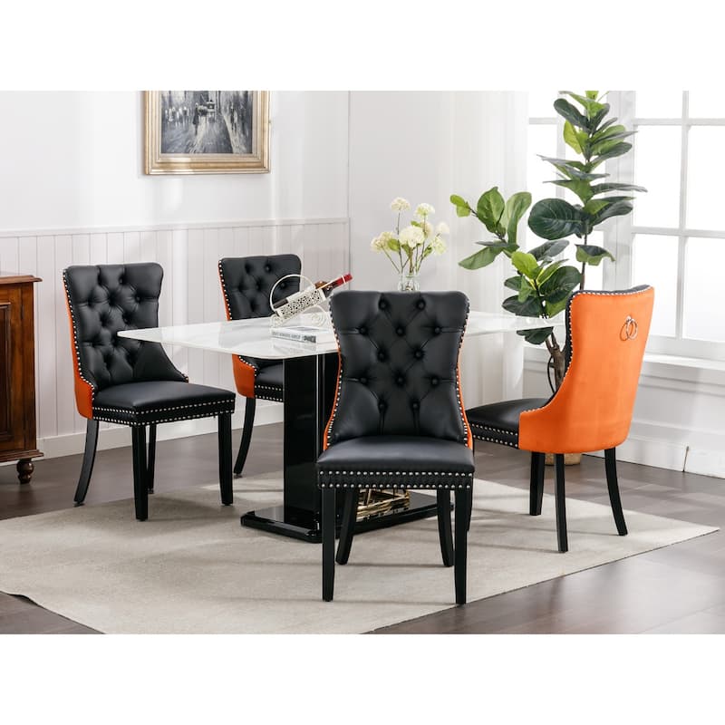 Modern Tufted Upholstered Dining Chair with Wood Legs and Nailhead Trim, Set of 2