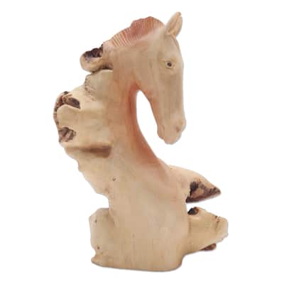 Wood sculpture, 'Horse Head' - 7.75" H x 4.7" W x 3.5" D