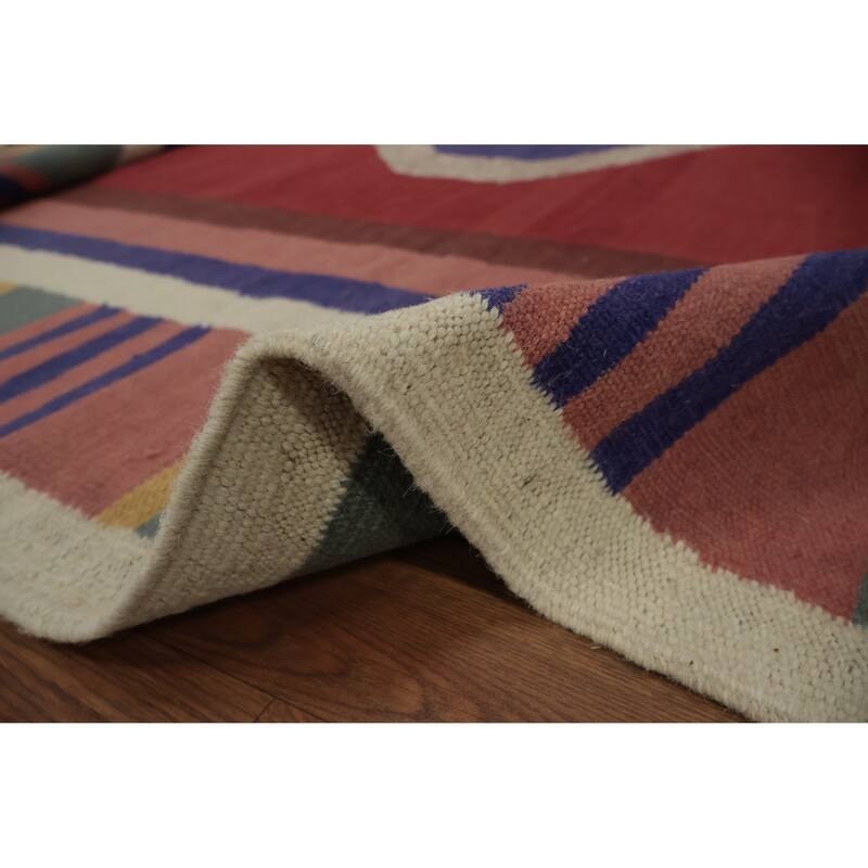Hand Woven Oriental 100% Wool Carpet Southwestern Tribal Multi-Colored Kilim Area Rug - 9' 8'' X 7' 11''