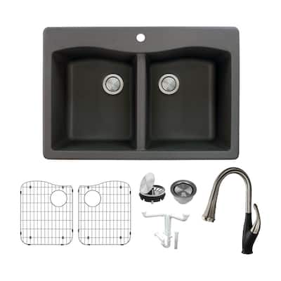 Transolid KF-ATDE3322 Aversa 33" Drop In Double Basin Granite Kitchen