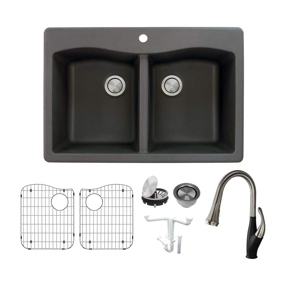 Transolid KF-ATDE3322 Aversa 33" Drop In Double Basin Granite Kitchen