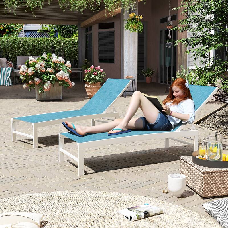 Outdoor Adjustable Aluminum Chaise Lounge Chairs for Patio Pool Terrace - See Picture
