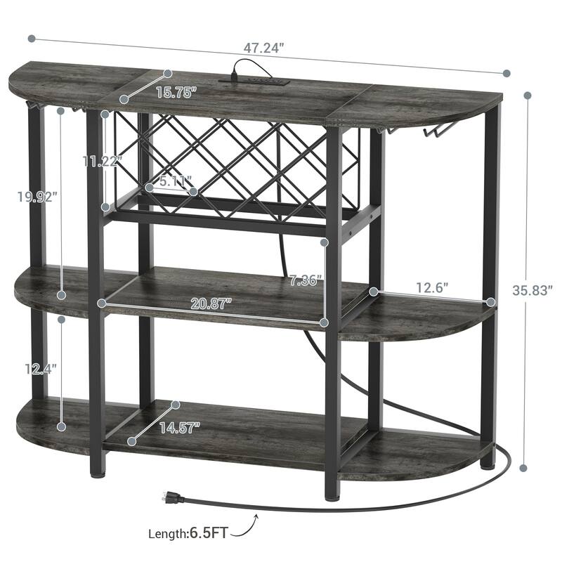 4-Tier Wine Bar Cabinet with Outlet and LED Light,Freestanding Bar Table with Glass Holder and Wine Storage