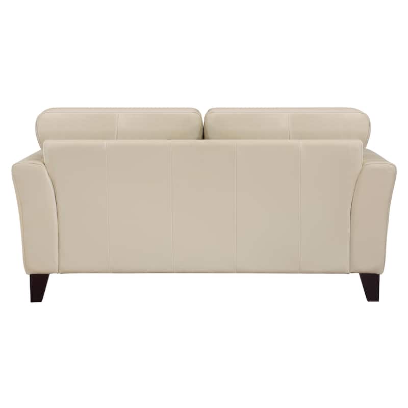 Lisa 71 Inch Loveseat, Cream Top Grain and Split Leather Brown Solid Wood