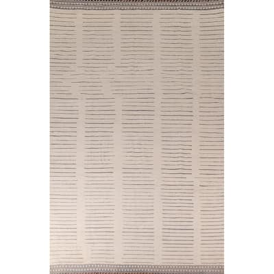 Earth Tone Moroccan Modern Area Rug Hand-Knotted Wool Carpet - 9'0" x 12'10"