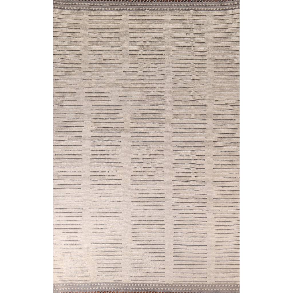 Earth Tone Moroccan Modern Area Rug Hand-Knotted Wool Carpet - 9'0" x 12'10"