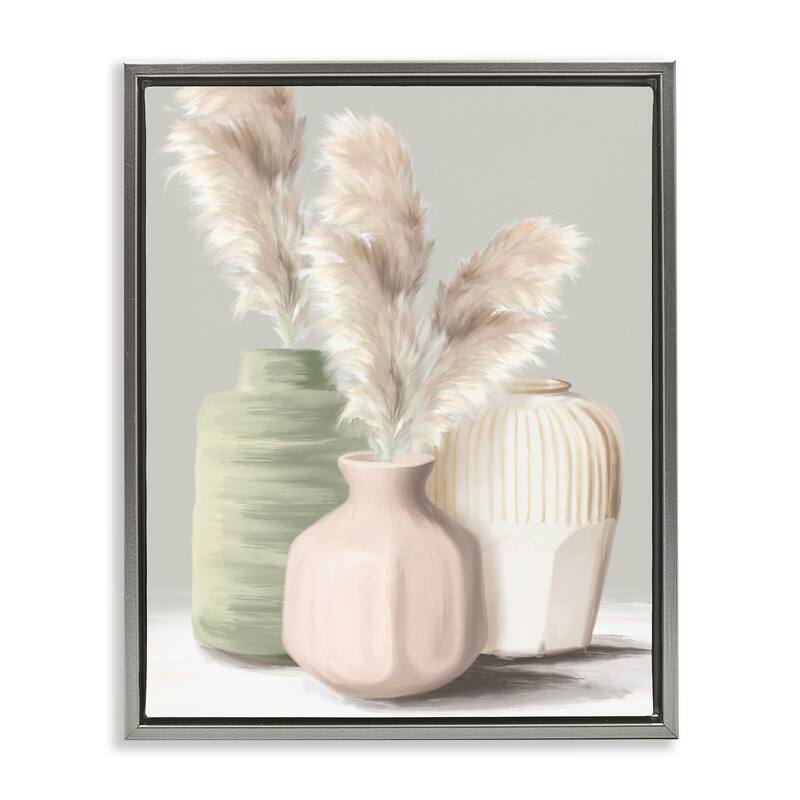 Stupell Soft Pampas Vases Framed Floater Canvas Wall Art Design By House Fenway - 25 x 31 - Grey