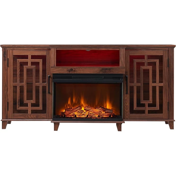 Farmhouse 3-Sided Glass Fireplace TV Stand for 75" TV, Media Console