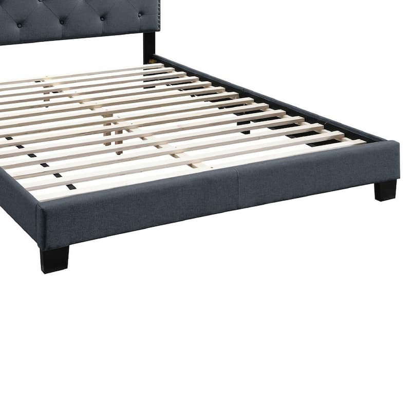 Full Bed with Button Tufted Scalloped Headboard, Gray