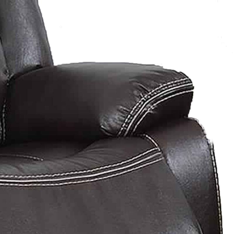 Contrast Stitched Leatherette Power Motion Loveseat with Console,Dark Brown