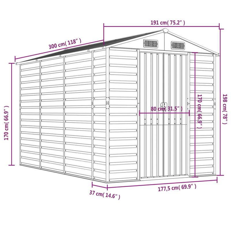 vidaXL Garden Shed Metal Outdoor Storage Shed Anthracite Galvanized Steel