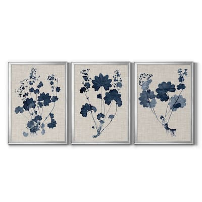 Navy & Linen Leaves II Premium Framed Canvas - Ready to Hang - Multi-Color