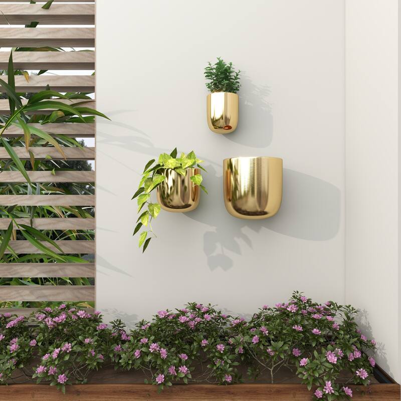 Gold, Black, Silver or White Metal Indoor Outdoor Floating Wall Planter (Set of 3) - S/3 9", 7", 6"H