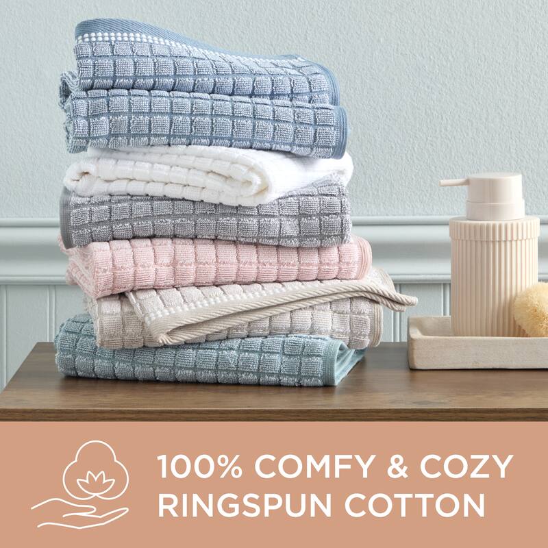 TOWN & COUNTRY EVERYDAY 4-Piece Textured Windowpane Hand Towel Set - 20"x30"