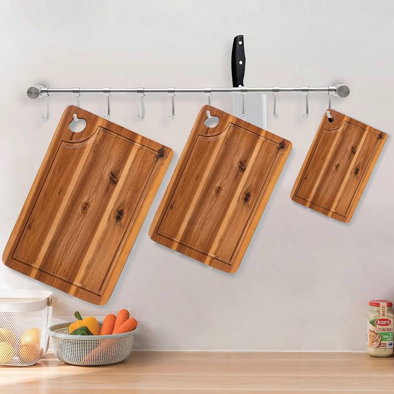 Scalop Premium Acacia Wood Cutting Board Set of 3 with Display Stand
