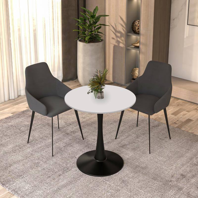 LeisureMod Bristol 24" Round Dining Table for 4 with MDF Wood Tabletop in Black Steel for Kitchen & Dining Room